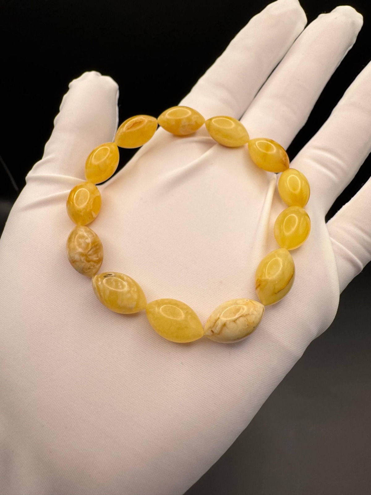 Landscape Baltic Amber Bracelet, Olive Beads, 9.1g