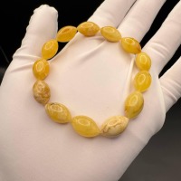 Landscape Baltic Amber Bracelet, Olive Beads, 9.1g
