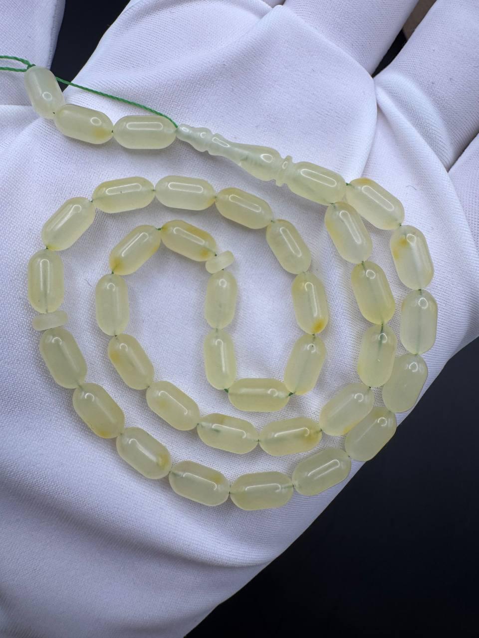 Pocket Baltic Amber Tasbih, 33 Yellow-White Oval Beads