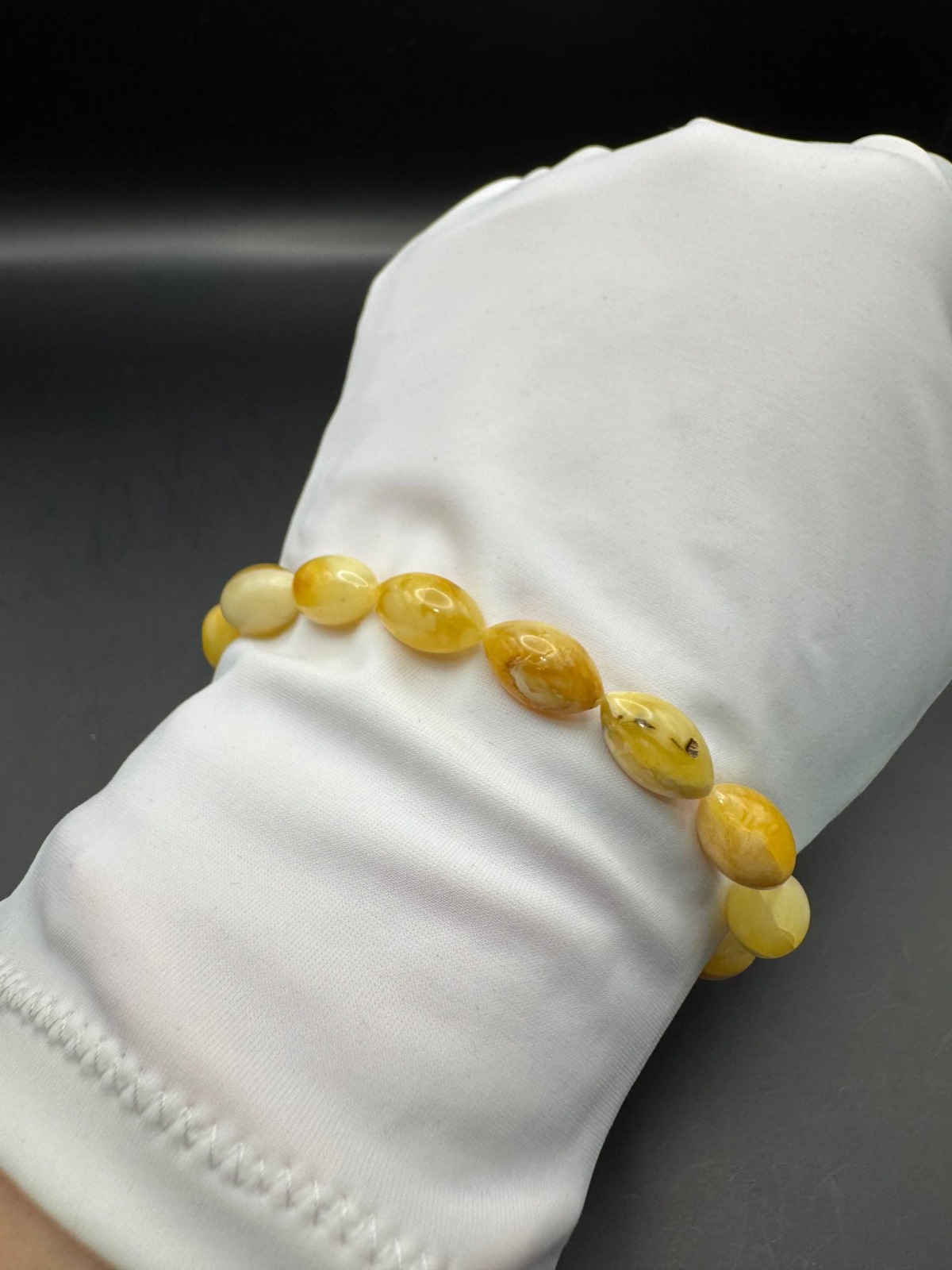 Milky Yolk Baltic Amber Bracelet, Olive Beads, 5.6g