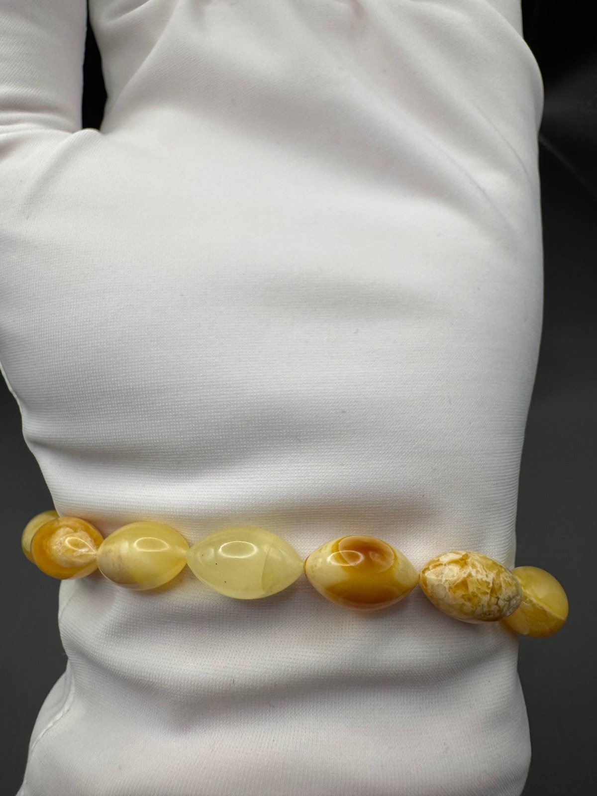 Milky Yolk Baltic Amber Bracelet, Olive Beads, 5.6g