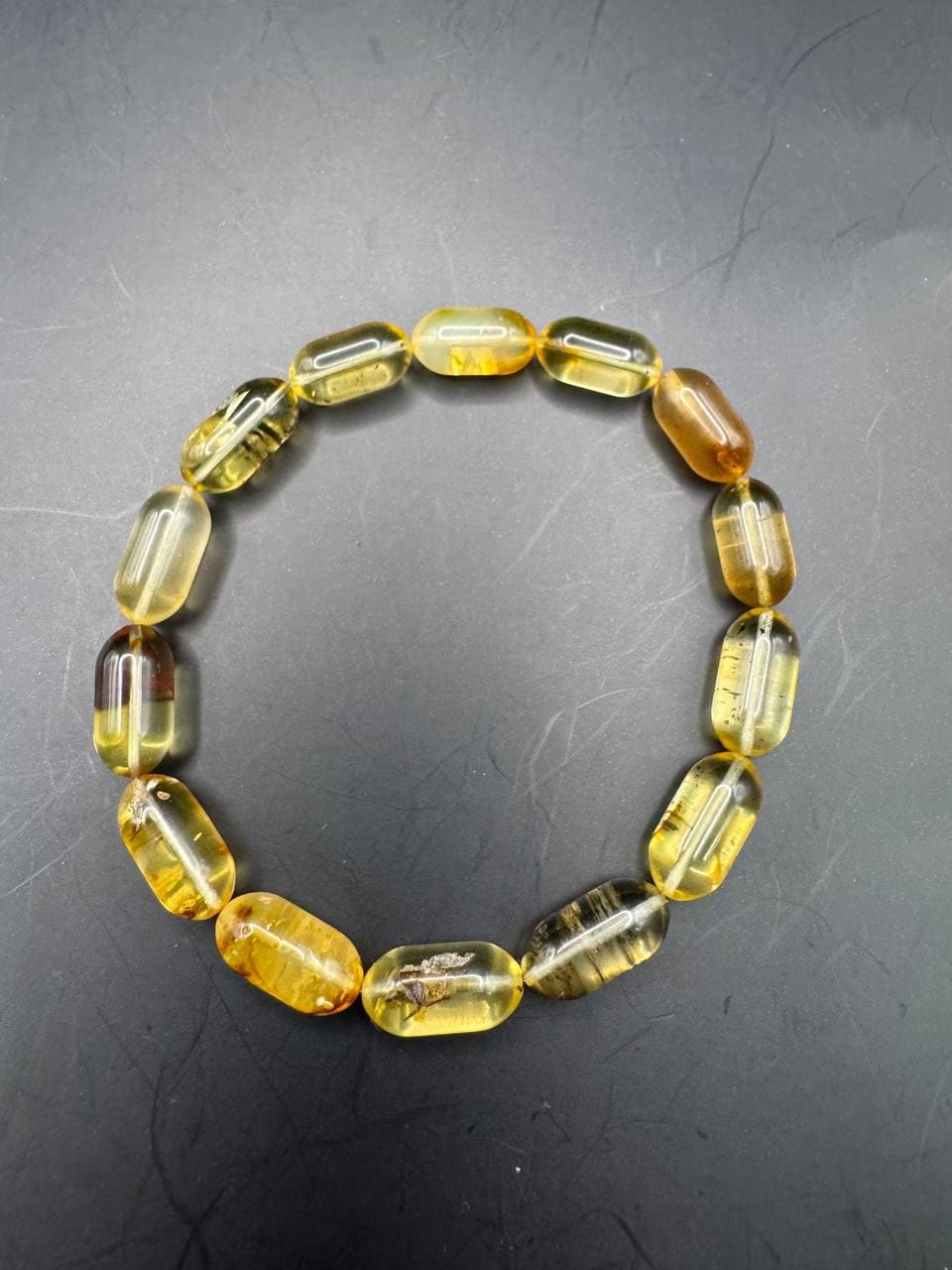 Transparent Golden Baltic Amber Bracelet with Inclusions, 7.5g