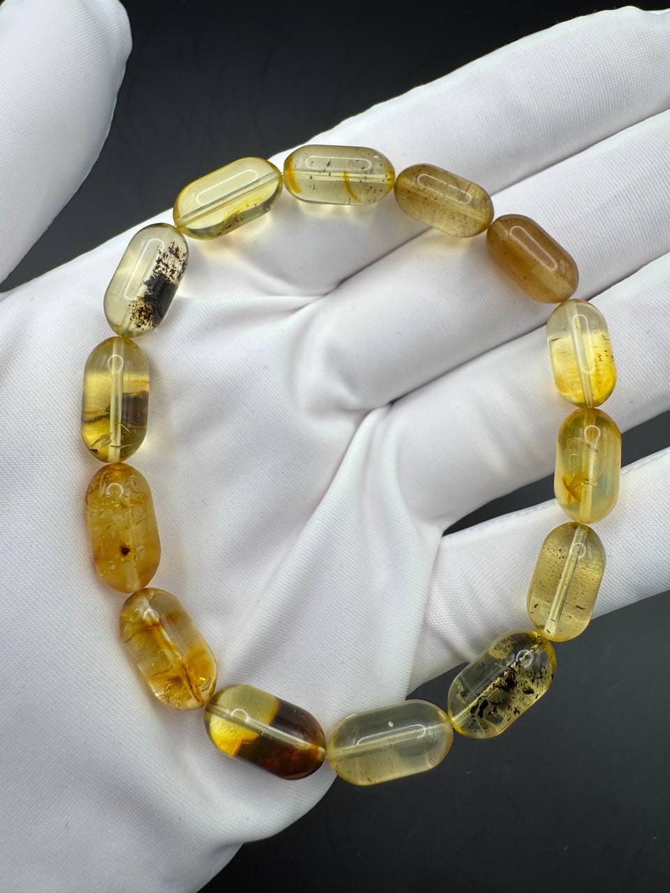 Transparent Golden Baltic Amber Bracelet with Inclusions, 7.5g
