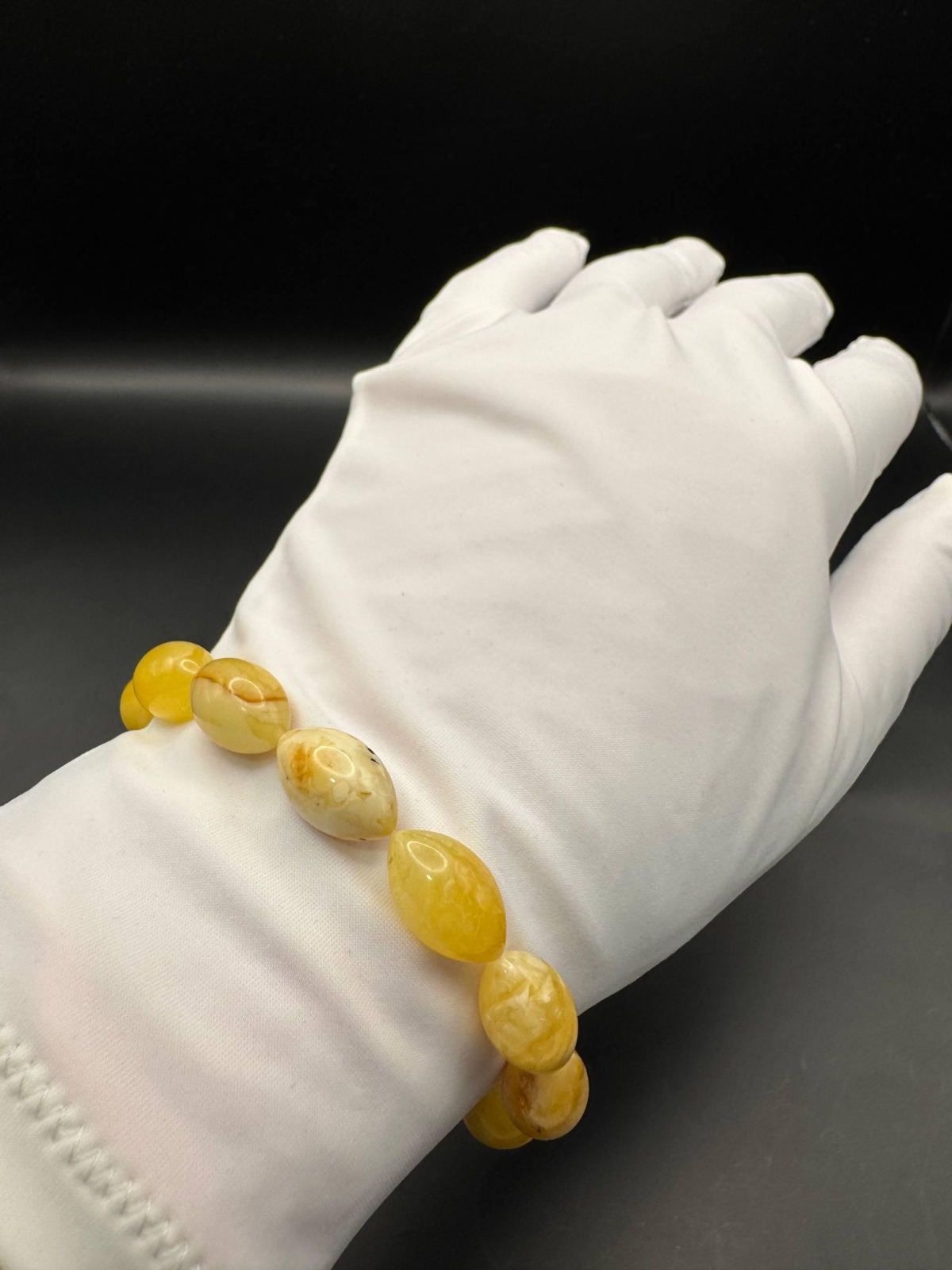 Landscape Baltic Amber Bracelet, Olive Beads, 9.1g
