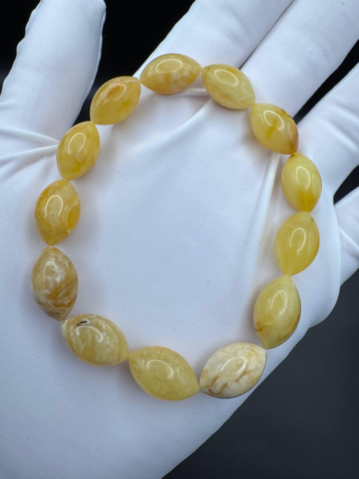 Landscape Baltic Amber Bracelet, Olive Beads, 9.1g