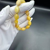 Landscape Baltic Amber Bracelet, Olive Beads, 9.1g