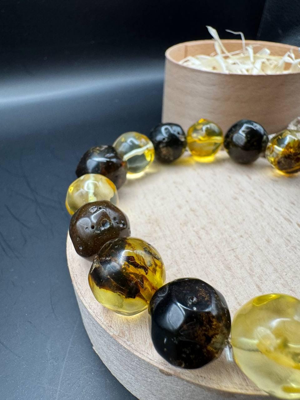 Mixed Colour Baltic Amber Bracelet, Round Beads, 24g