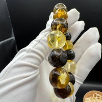Mixed Colour Baltic Amber Bracelet, Round Beads, 24g