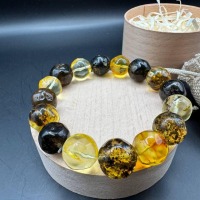 Mixed Colour Baltic Amber Bracelet, Round Beads, 24g