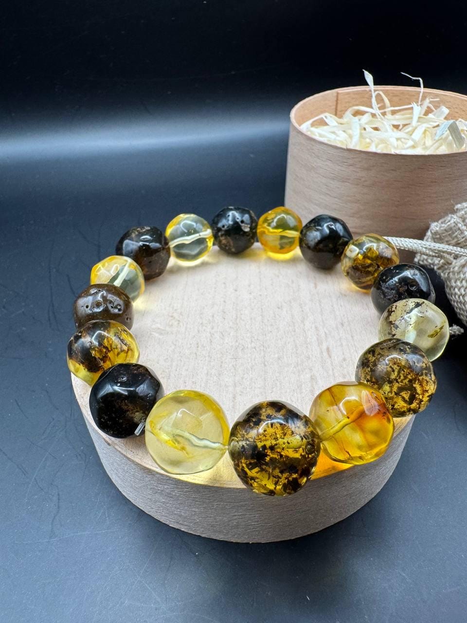 Mixed Colour Baltic Amber Bracelet, Round Beads, 24g