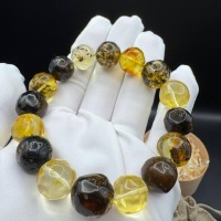 Mixed Colour Baltic Amber Bracelet, Round Beads, 24g