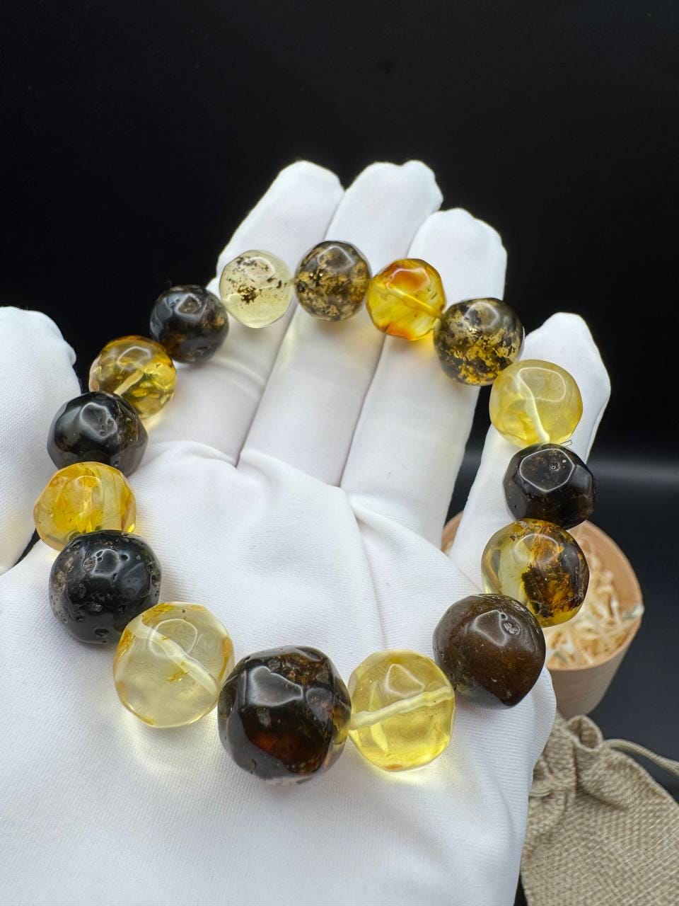 Mixed Colour Baltic Amber Bracelet, Round Beads, 24g