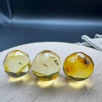 Baltic Amber Spheres with Insect Inclusions, 12mm Set