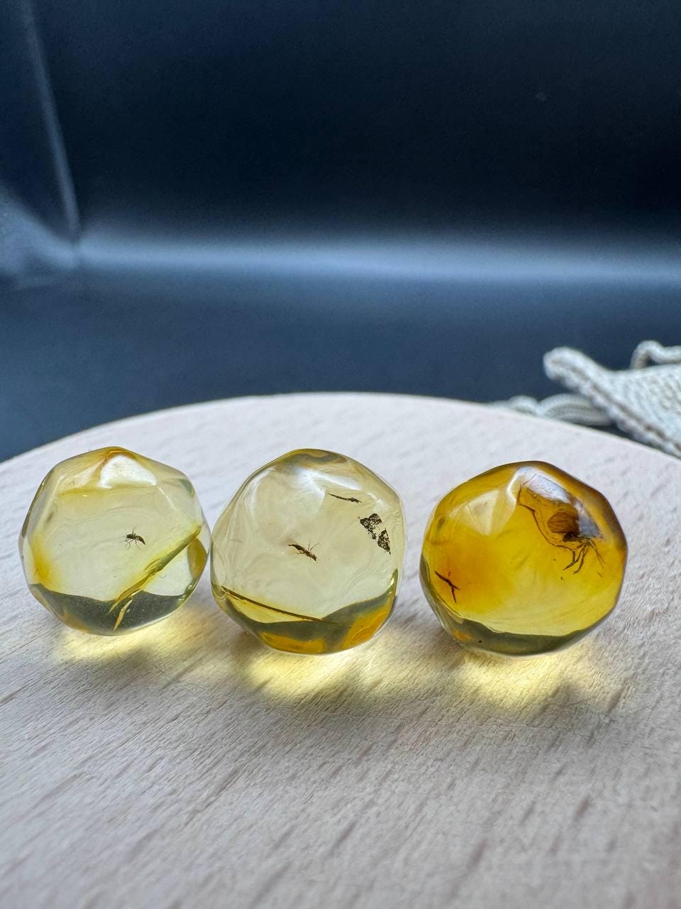Baltic Amber Spheres with Insect Inclusions, 12mm Set