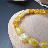 Honey Cream Baltic Amber Bracelet, 6.5mm Beads, 5.3g