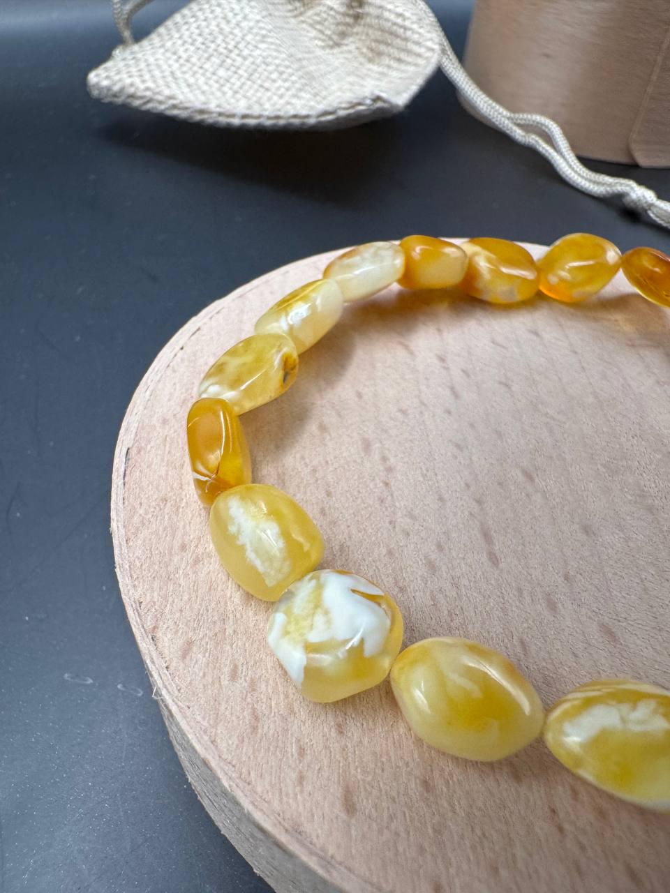 Honey Cream Baltic Amber Bracelet, 6.5mm Beads, 5.3g
