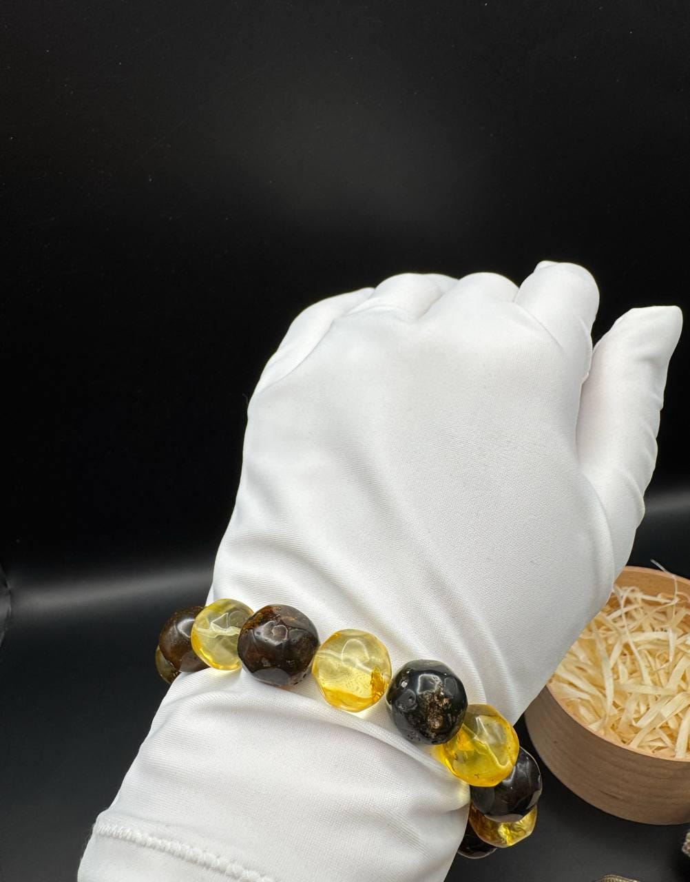 Mixed Colour Baltic Amber Bracelet, Round Beads, 24g