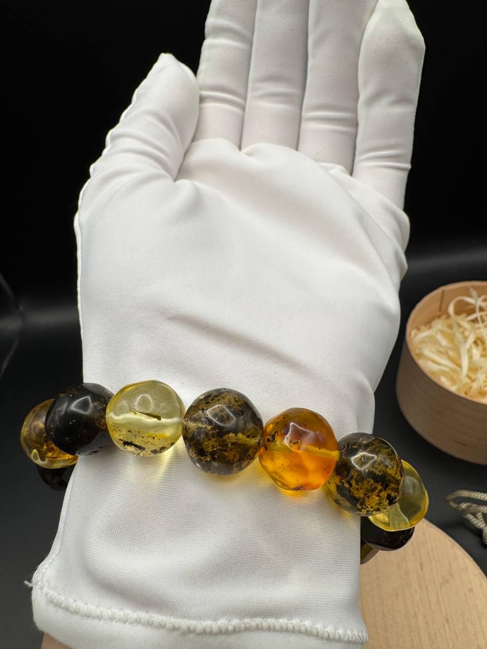 Mixed Colour Baltic Amber Bracelet, Round Beads, 24g