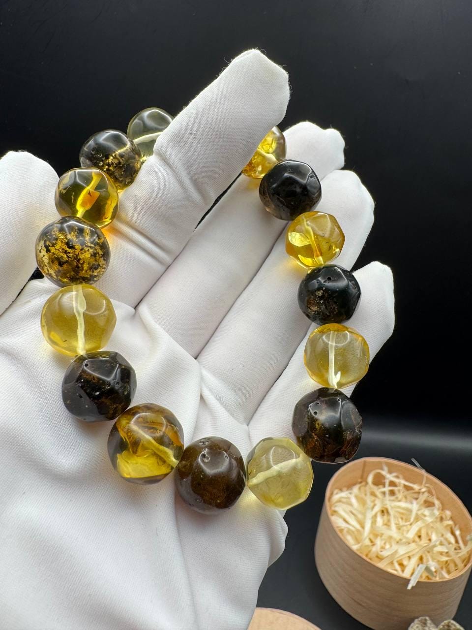Mixed Colour Baltic Amber Bracelet, Round Beads, 24g