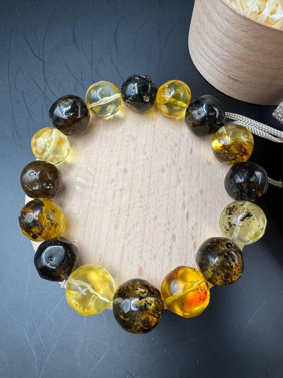 Mixed Colour Baltic Amber Bracelet, Round Beads, 24g