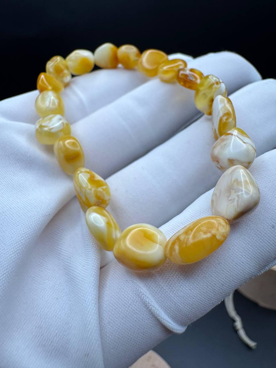 Honey Cream Baltic Amber Bracelet, 6.5mm Beads, 5.3g