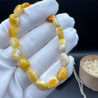 Honey Cream Baltic Amber Bracelet, 6.5mm Beads, 5.3g