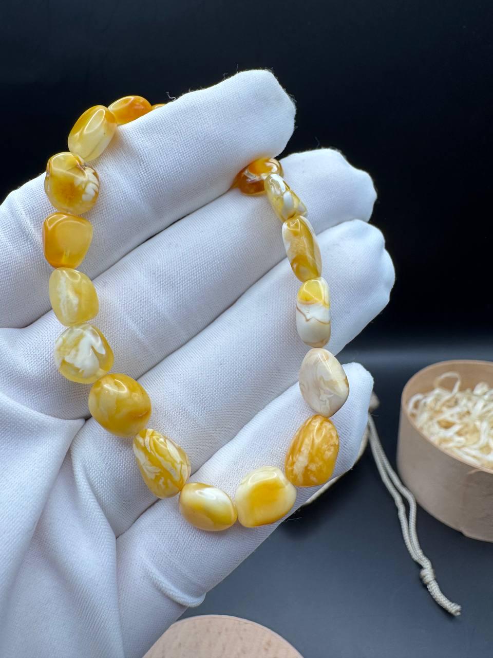 Honey Cream Baltic Amber Bracelet, 6.5mm Beads, 5.3g