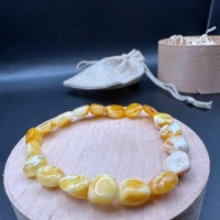Honey Cream Baltic Amber Bracelet, 6.5mm Beads, 5.3g