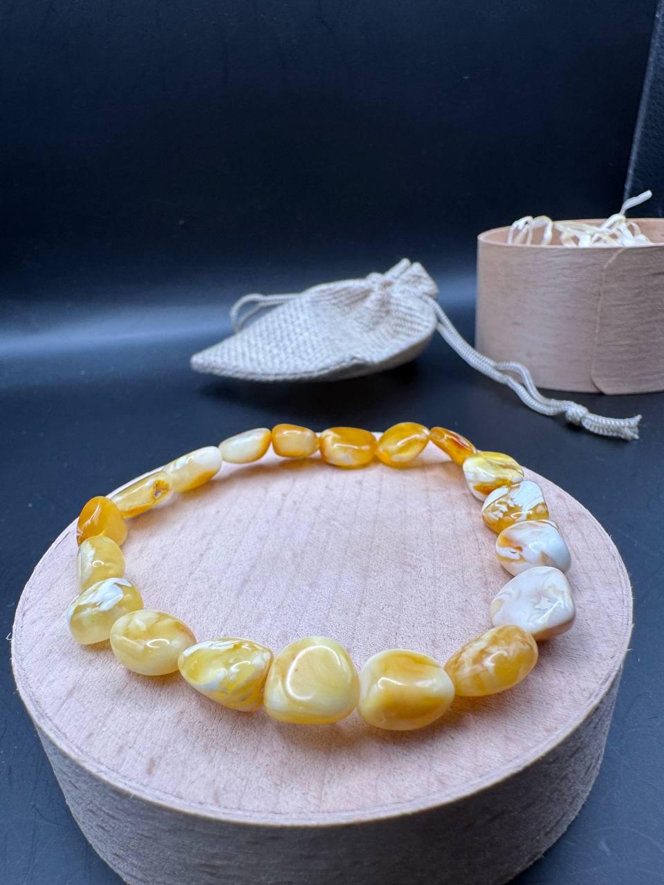 Honey Cream Baltic Amber Bracelet, 6.5mm Beads, 5.3g