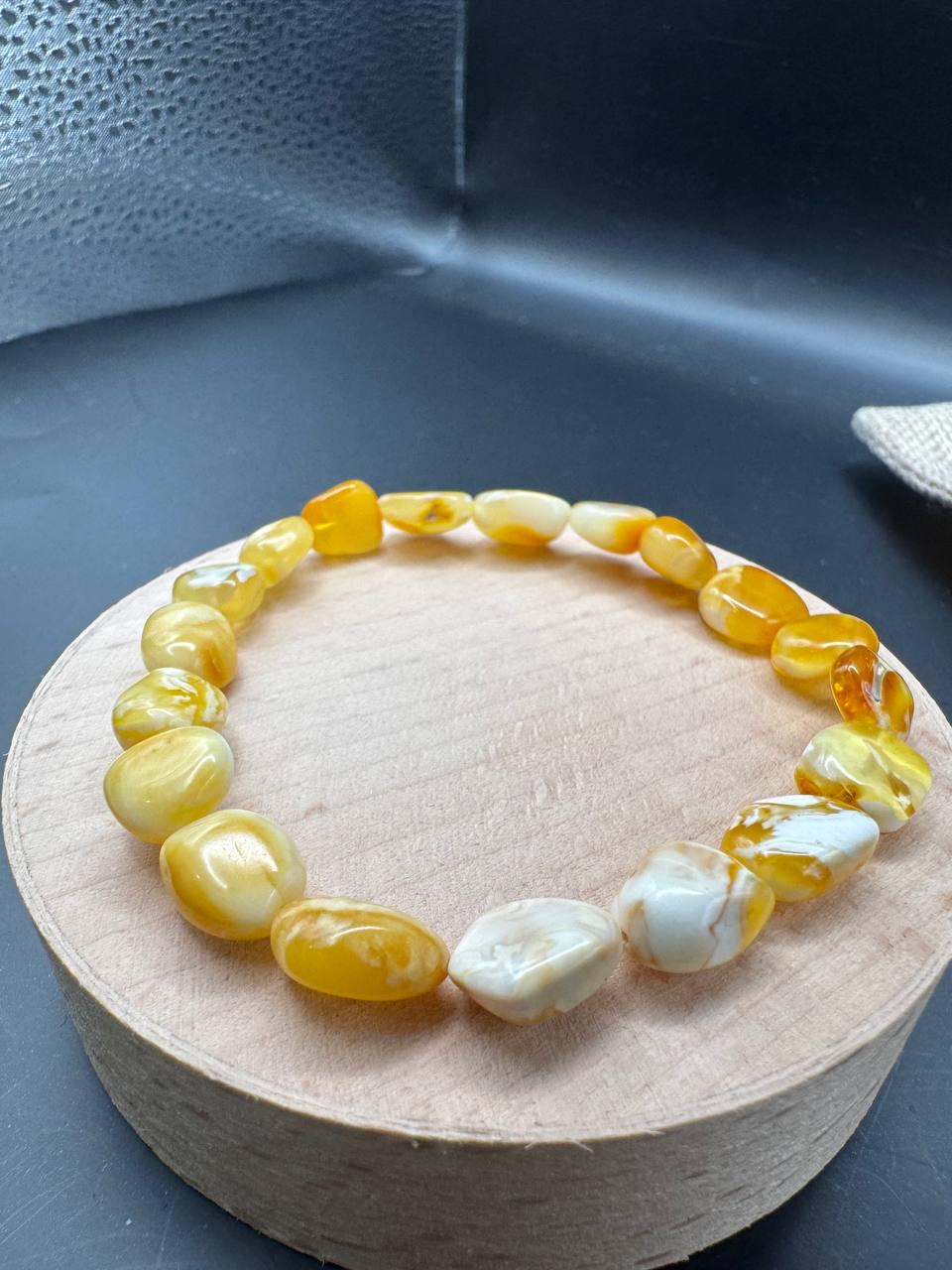 Honey Cream Baltic Amber Bracelet, 6.5mm Beads, 5.3g