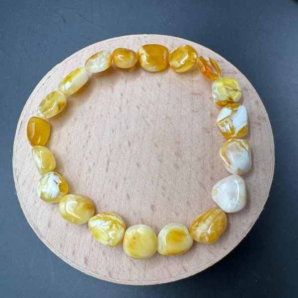 Honey Cream Baltic Amber Bracelet, 6.5mm Beads, 5.3g
