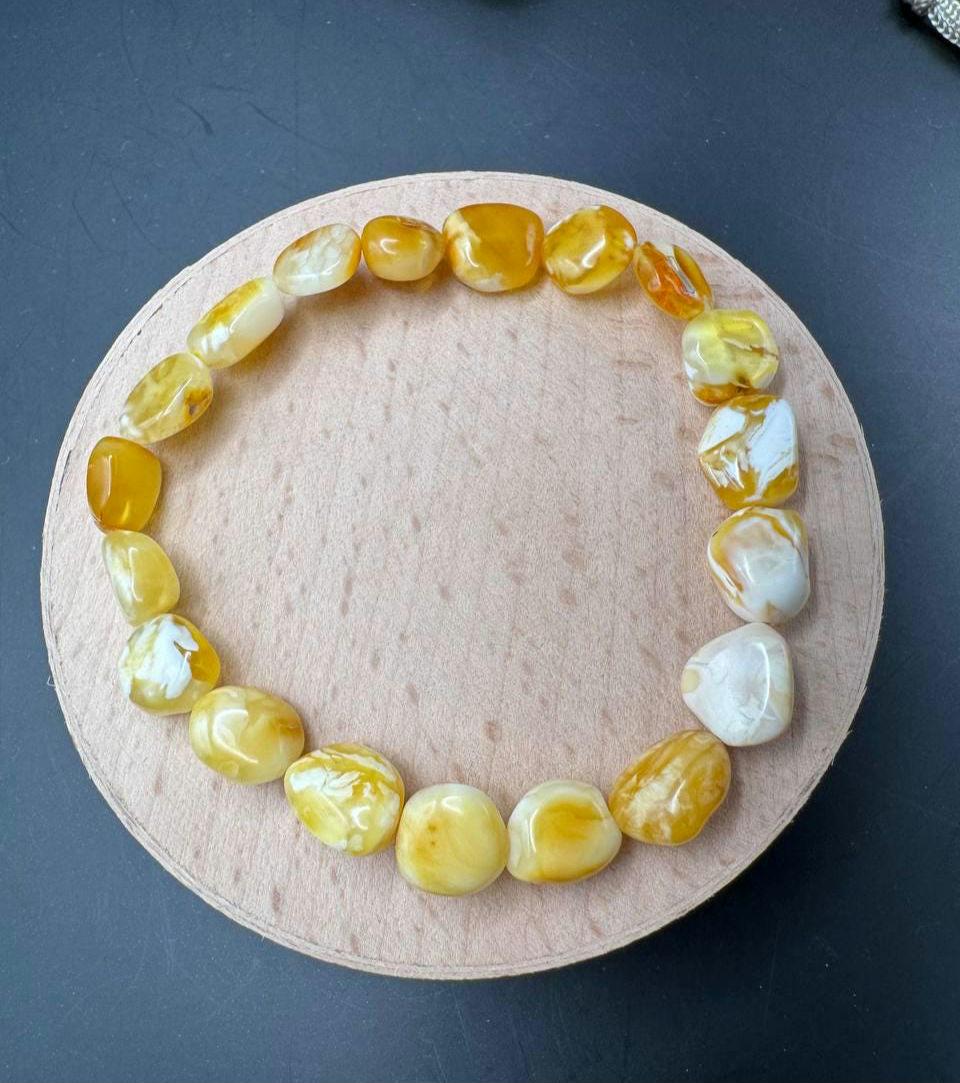 Honey Cream Baltic Amber Bracelet, 6.5mm Beads, 5.3g