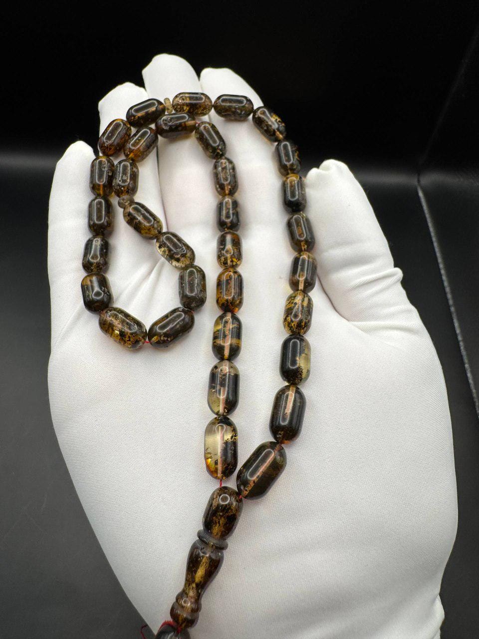 Honey Cognac Baltic Amber Tasbih on Red Thread, 22g