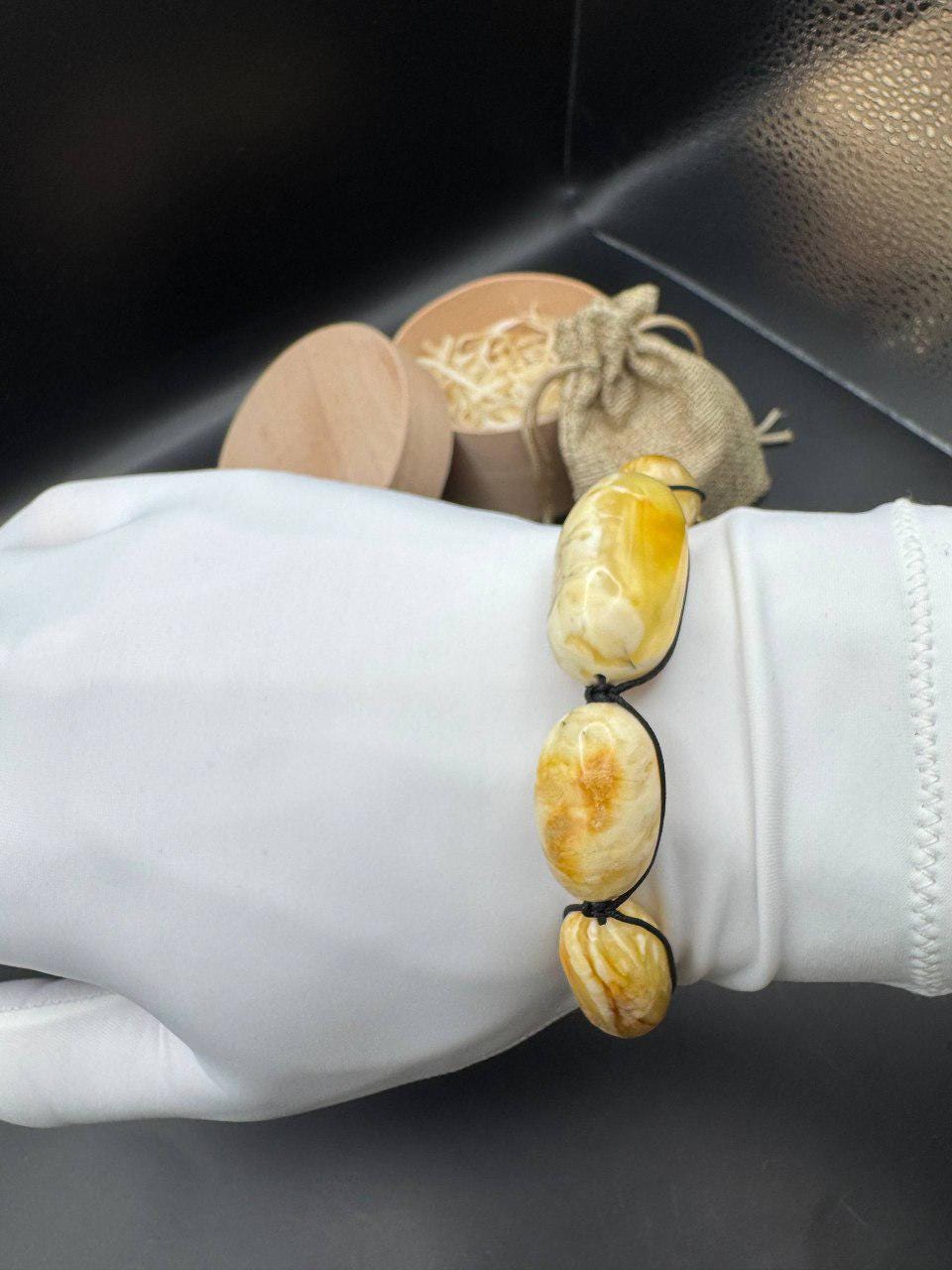 il_fullxfull.7280407362_edoq.jpg Landscape Baltic Amber Bracelet, Creamy White, Adjustable, 15.5g