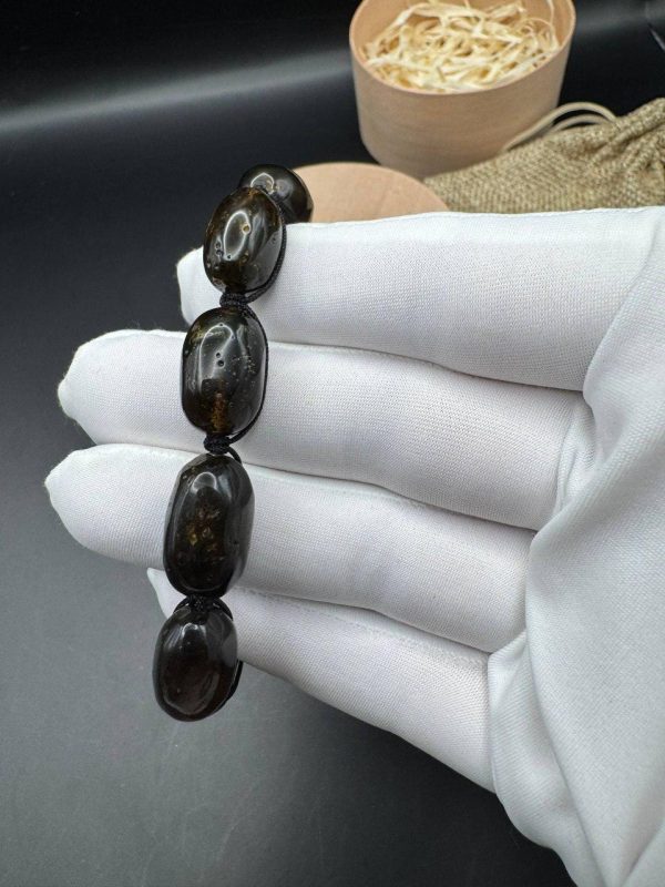 Baltic Amber Bracelet: Black Brown Beads with Earth Inclusions