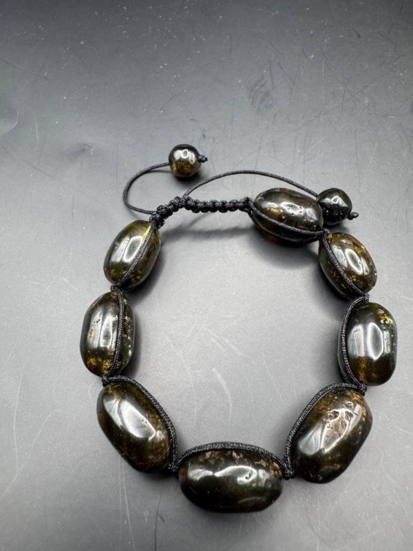 Baltic Amber Bracelet: Black Brown Beads with Earth Inclusions
