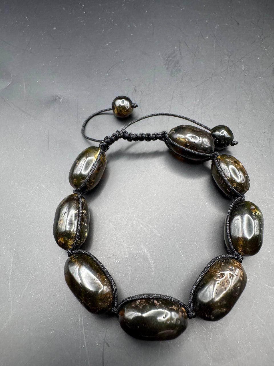 Black Brown Baltic Amber Bracelet with Earth Inclusions, 13g