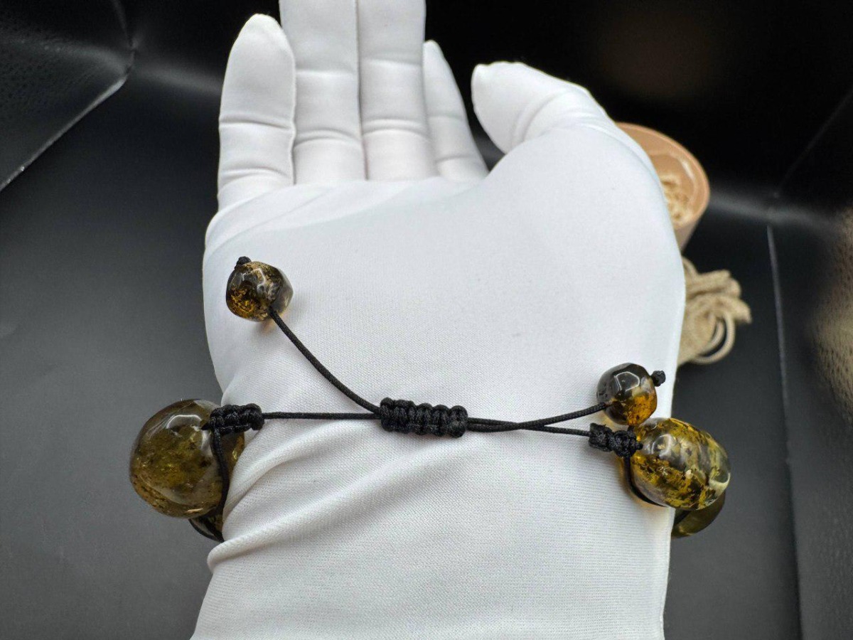Baltic Amber Bracelet with Earth Inclusions, Adjustable, 20g