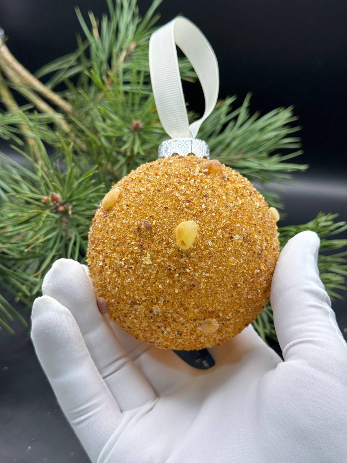Baltic Amber Christmas Bauble, Golden Honey Chips and Dust, 8cm