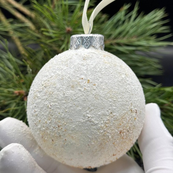 Baltic Amber Christmas Bauble, Snowy White with Gold, 8cm