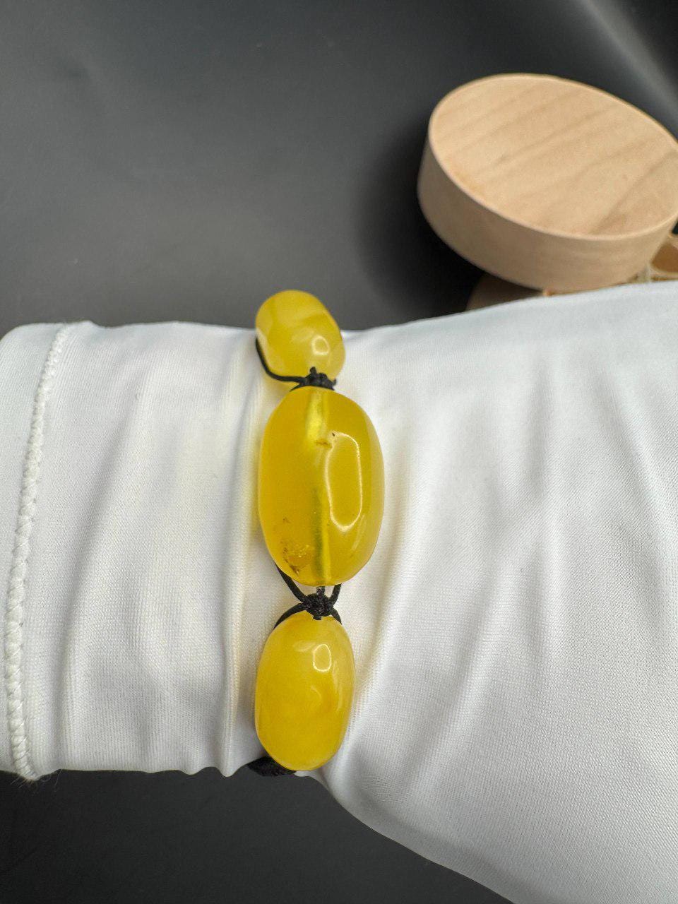 Macrame Baltic Amber Bracelet, Yellow Amber, Adjustable, 8g