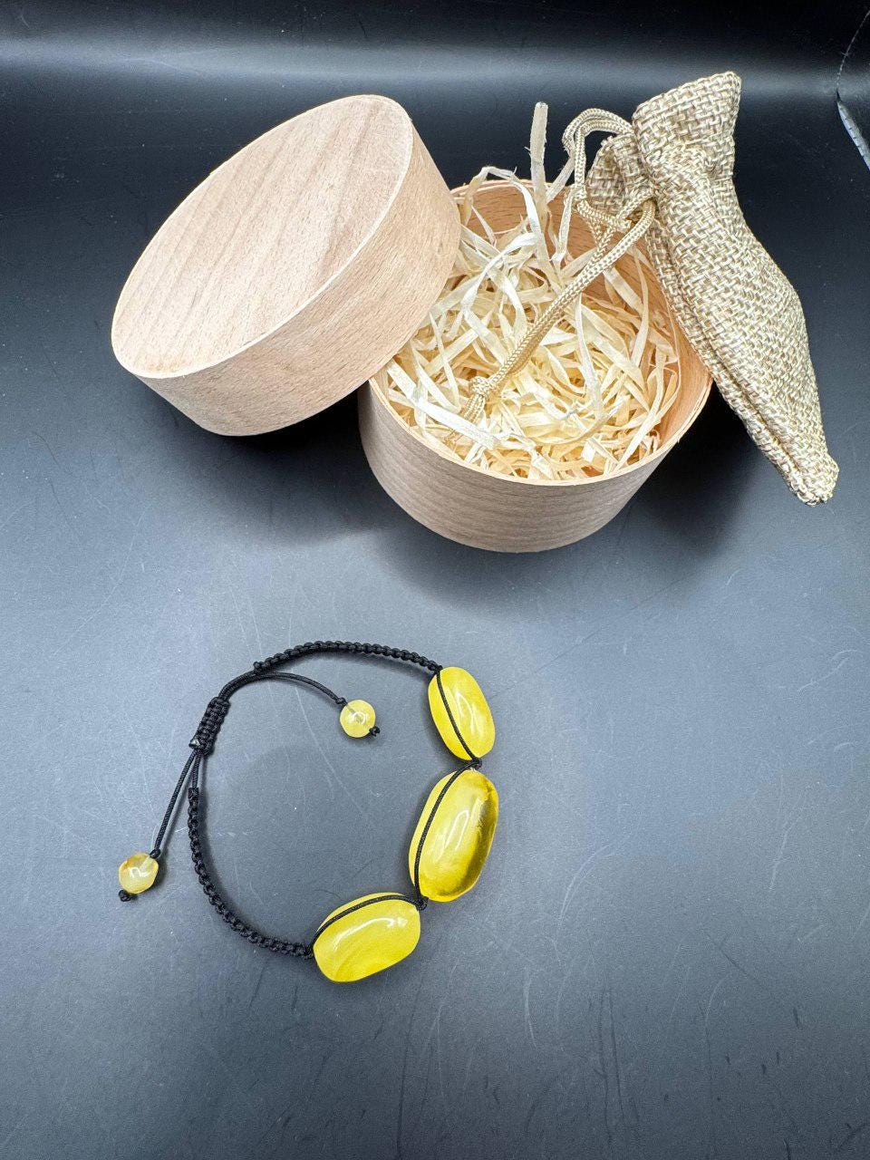 Macrame Baltic Amber Bracelet, Yellow Amber, Adjustable, 8g