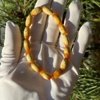 Pressed Baltic Amber Bracelet, Yellow and White Beads, 8.5g