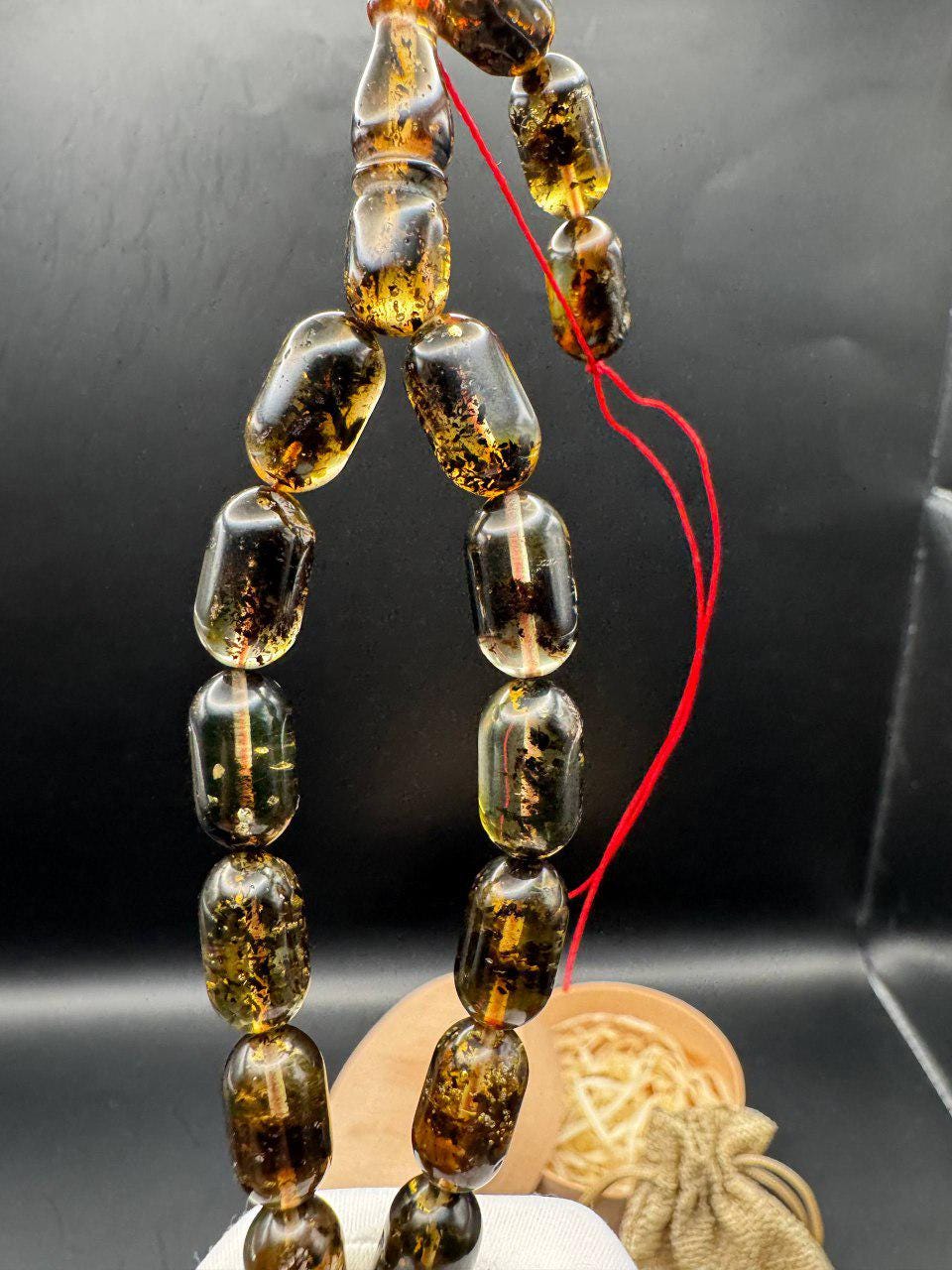 Honey Cognac Baltic Amber Tasbih on Red Thread, 22g