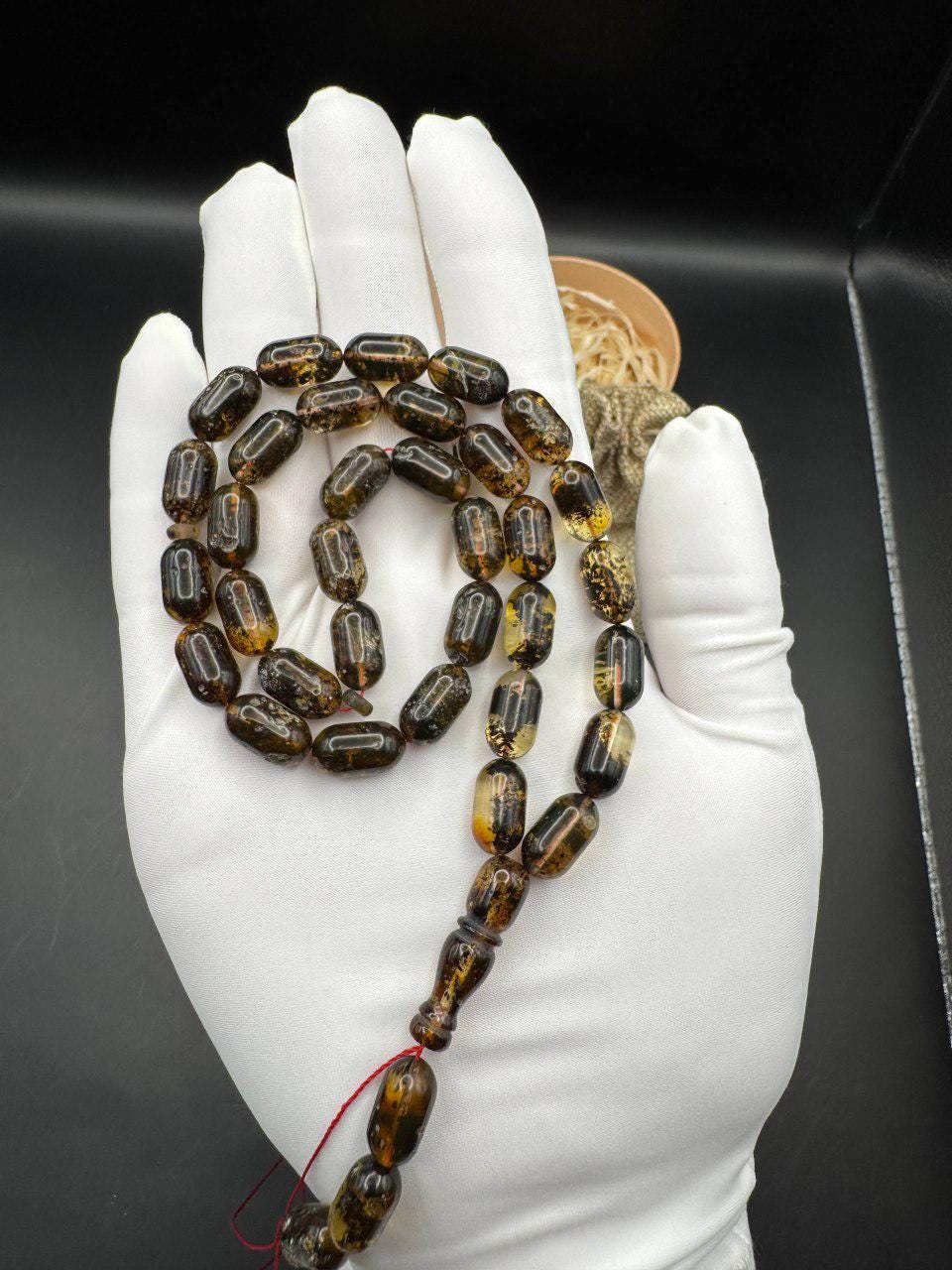 Honey Cognac Baltic Amber Tasbih on Red Thread, 22g