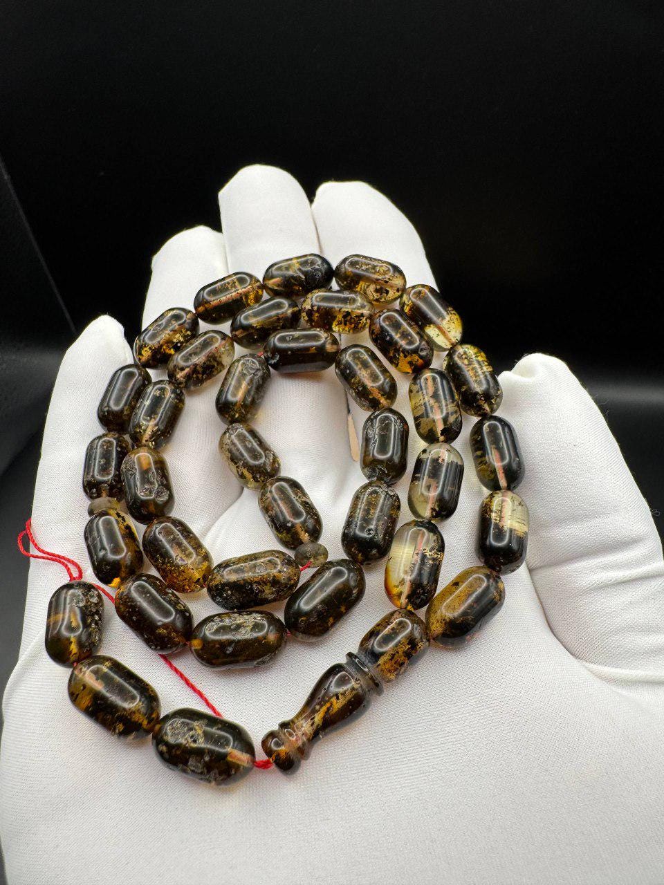 Honey Cognac Baltic Amber Tasbih on Red Thread, 22g