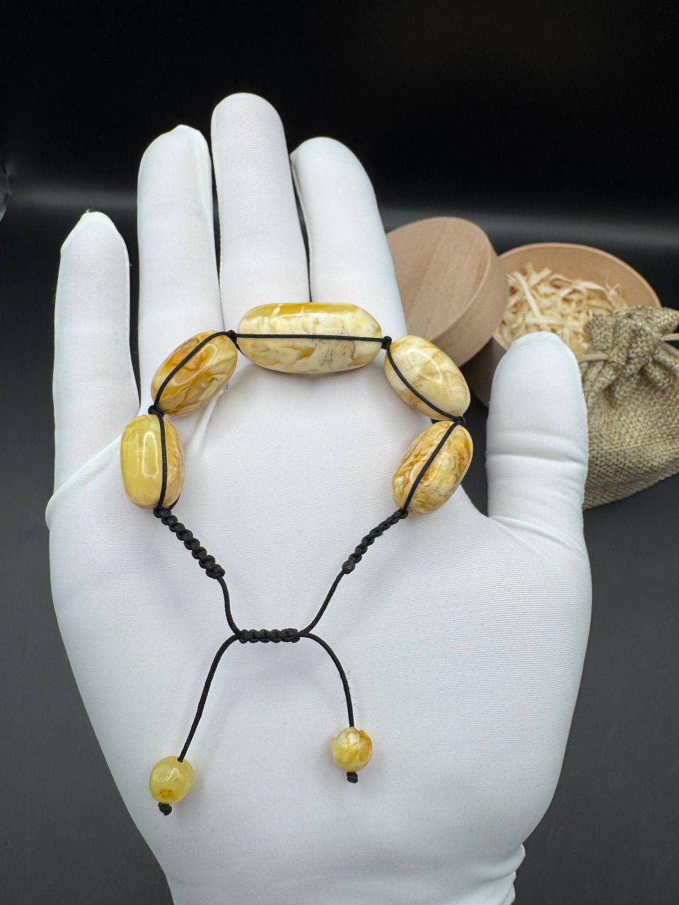 il_fullxfull.7328353743_mgjb.jpg Landscape Baltic Amber Bracelet, Creamy White, Adjustable, 15.5g