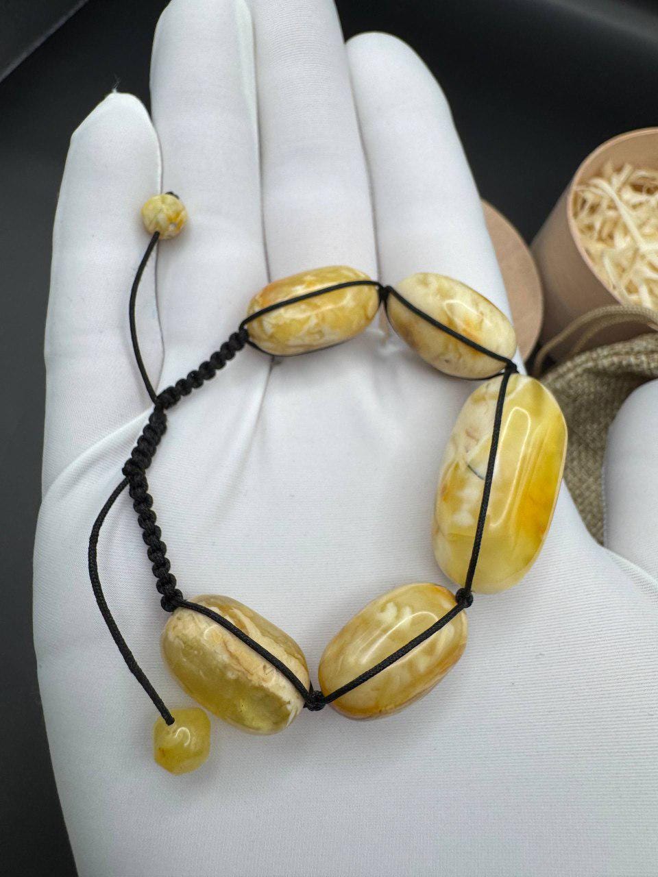 il_fullxfull.7328353747_ouol.jpg Landscape Baltic Amber Bracelet, Creamy White, Adjustable, 15.5g