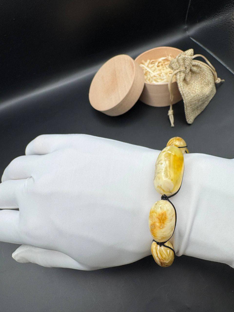 il_fullxfull.7328353749_fpwf.jpg Landscape Baltic Amber Bracelet, Creamy White, Adjustable, 15.5g