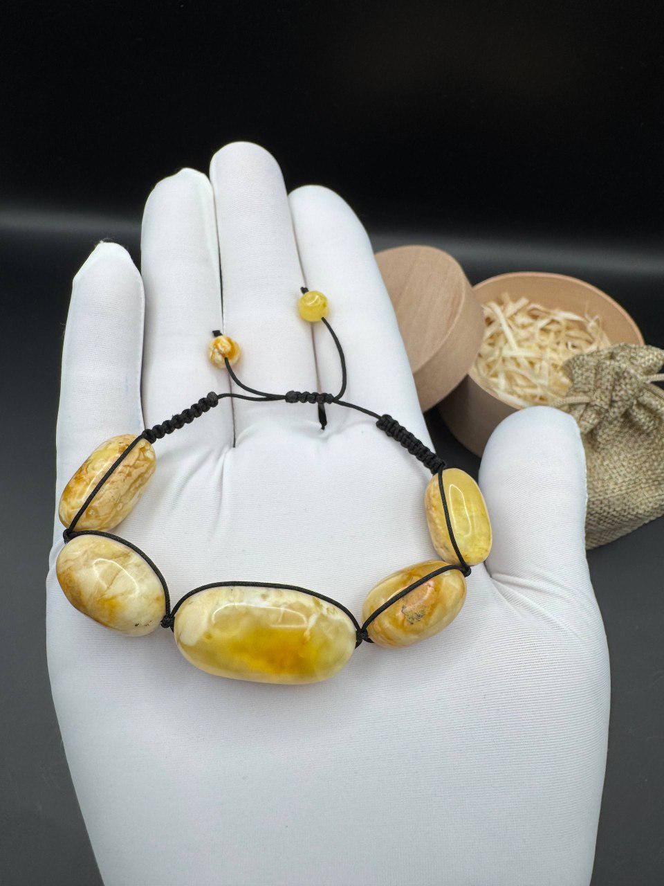 il_fullxfull.7328353755_5mit.jpg Landscape Baltic Amber Bracelet, Creamy White, Adjustable, 15.5g
